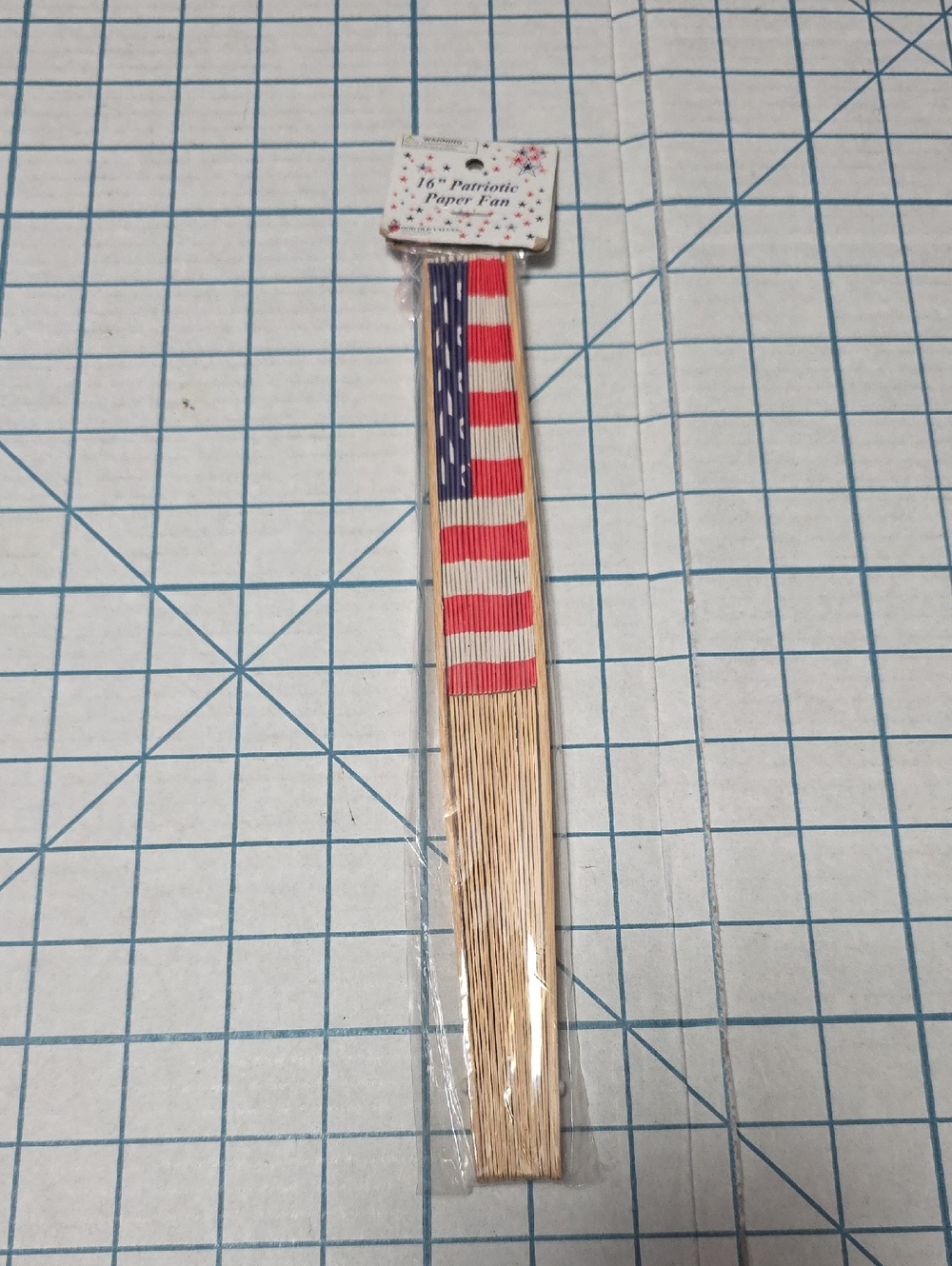 Patriotic Flag Paper Fan - Red White & Blue, 16" NIP